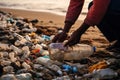 volunteers cleaning beach plastic pollution waste , collective responsibility in waste management.