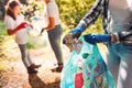 Volunteers cleaning up the city park