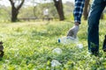 Volunteers collect plastic bottles in garbage bags ecology natural pollution garbage care charity volunteer community environment Royalty Free Stock Photo