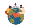 Volunteers community, unity with love to Earth planet. World nonprofit organization, international donation, solidarity Royalty Free Stock Photo