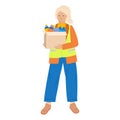 Volunteers with donations volunteering concept girl handing out food charity altruistic activity Royalty Free Stock Photo