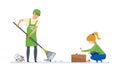 Volunteers engaged in cleaning of garbage, for further wasteless processing. Royalty Free Stock Photo