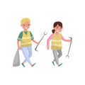 Volunteers gathering garbage and plastic waste for recycling concept vector Illustration on a white background