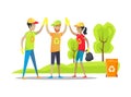 Volunteers Giving High-Five Vector Illustration