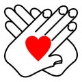 Volunteers hand palm care icon, handshake Heart or love symbol. Simple Vector illustration