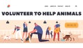 Volunteers Help Animals Landing Page Template. Shelter, Pound, Rehabilitation or Adoption Center for Homeless Pets