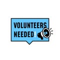 Volunteers needed simple badge label design with megaphone loudspeaker icon vector illustration