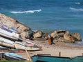 Volunteers remove oil products from a polluted beach and sea in Haifa, Israel.