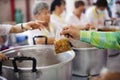 Volunteers serving food for poor people : Food sharing concept