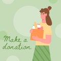 Volunteers or social worker with donation box full of food a vector illustration