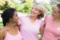 Volunteers supporting breast cancer awareness Royalty Free Stock Photo