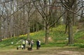 Volunteers and visitors at Daffodil Hill in Cleveland Royalty Free Stock Photo