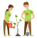 Gardening Plant, Watering Pot and Shovel Vector