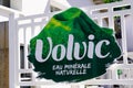 Volvic sign text and logo on headquarter portal of industrial extraction factory and Royalty Free Stock Photo