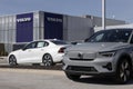 Volvo C40 Recharge and S60 Recharge display at a dealership. Volvo offers a full line of gas, EV and PHEV vehicles