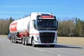 Volvo FH Semi Tank Truck on the Road at Spring