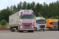Volvo FH Semi Trailer Leaves Truck Stop