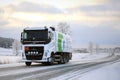 Volvo FH Tank Truck Hauls Diesel Fuel in Winter