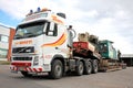 Volvo FH16 Truck Hauls Pile Driver on Double Drop Deck Trailer