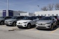 Volvo line of Pure Electric EV display at a dealership. Volvo offers a full line of gas, EV and PHEV vehicles