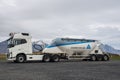 Volvo lorry with Aalborg Portland cement trailer