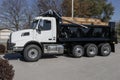 Volvo Semi Dump Truck Big Rig display at a dealership. Volvo Trucks supplies complete transport solutions