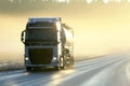 Volvo Semi Tanker Trucking in Sunset Fog