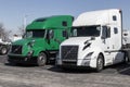 Volvo Semi Tractor Trailer Big Rig Truck display at a dealership. Volvo Trucks is one of the largest truck manufacturers