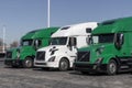 Volvo Semi Tractor Trailer Big Rig Truck display at a dealership. Volvo Trucks is one of the largest truck manufacturers
