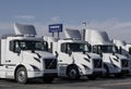 Volvo Semi Tractor Trailer Big Rig Truck display at a dealership. Volvo Trucks supplies complete transport solutions