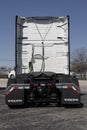 Volvo Semi Tractor Trailer Big Rig Truck display at a dealership. Volvo Trucks supplies complete transport solutions