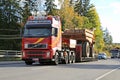 Volvo Truck Hauls Construction Machinery as Wide Load Royalty Free Stock Photo