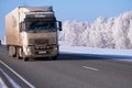 Volvo truck on road M52 Chuysky Tract in winter season