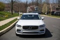 Volvo V90 Inscription wagon interior design close up view. Steering wheel interior view. Car dashboard view. Royalty Free Stock Photo