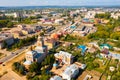 Volzhsk, Russia - August 23, 2021: Panoramic view from drone of Volzhsk city. Russia