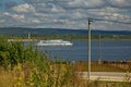 Volzhsky motor ship in the vicinity of the village of Shiryaevo. Royalty Free Stock Photo