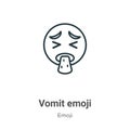 Vomit emoji outline vector icon. Thin line black vomit emoji icon, flat vector simple element illustration from editable emoji