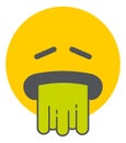 Vomiting face. Yellow round emoticon with nausea