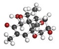 Vomitoxin deoxynivalenol, DON mycotoxin molecule. 3D rendering. Atoms are represented as spheres with conventional color coding. Royalty Free Stock Photo