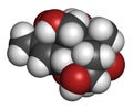 Vomitoxin (deoxynivalenol, DON) mycotoxin molecule. 3D rendering. Atoms are represented as spheres with conventional color coding Royalty Free Stock Photo