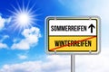 Von Winterreifen auf Sommerreifen wechseln. Changing winter tires to summer tires. Royalty Free Stock Photo