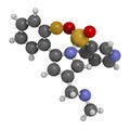 Vonoprazan drug molecule. 3D rendering. Atoms are represented as spheres with conventional color coding: hydrogen white, carbon