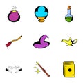 Voodoo icons set, cartoon style