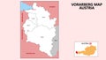Vorarlberg Map. State and district map of Vorarlberg. Administrative map of Vorarlberg with district and capital in white color