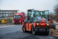 Road Roller compacting tarmac asphalt on a new road in Denmark Royalty Free Stock Photo