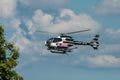 Danish tv2 News helicopter in the air filming Royalty Free Stock Photo