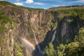 Voringsfossen waterfall canyon valley in Hardangervidda, Norway Royalty Free Stock Photo