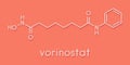 Vorinostat cutaneous T cell lymphoma drug molecule. Acts as histone deacetylase inhibitor. Skeletal formula.