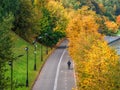 Vorobyovy Gory embankment with a bike in autumn. Public park Sparrow Hills in Moscow Royalty Free Stock Photo