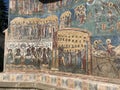 The Voronet Monastery medieval paintings with the famous Voronet blue shade